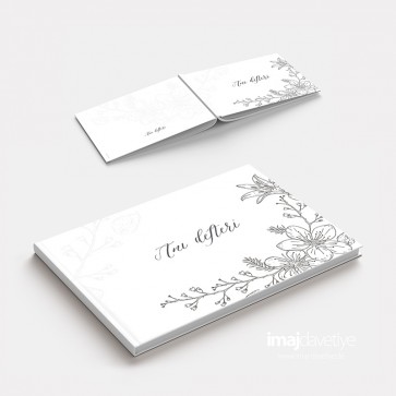 Düğün veya Kına geceniz için beyaz çiçek desenli Anı Defteri - GB02
